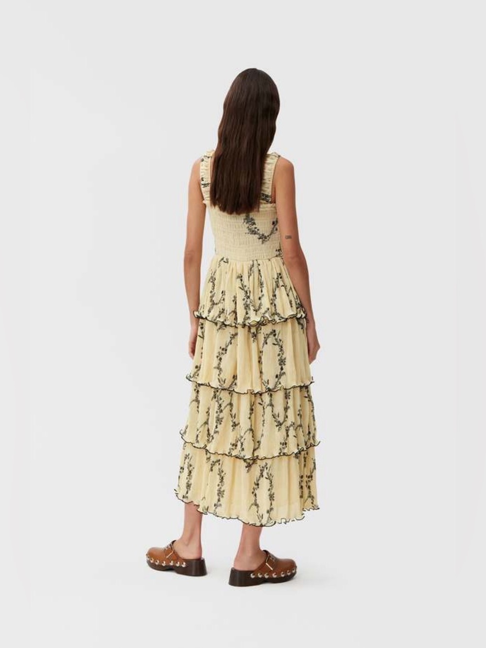 GANNI Yellow floral georgette pleated dress - Picture 8 of 9